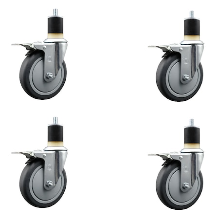 Service Caster 5'' Thermoplastic Rubber Swivel 1-7/8'' Expanding Stem Caster Set Total Lock Brake, 4PK SCC-EXTTL20S514-TPRB-178-4